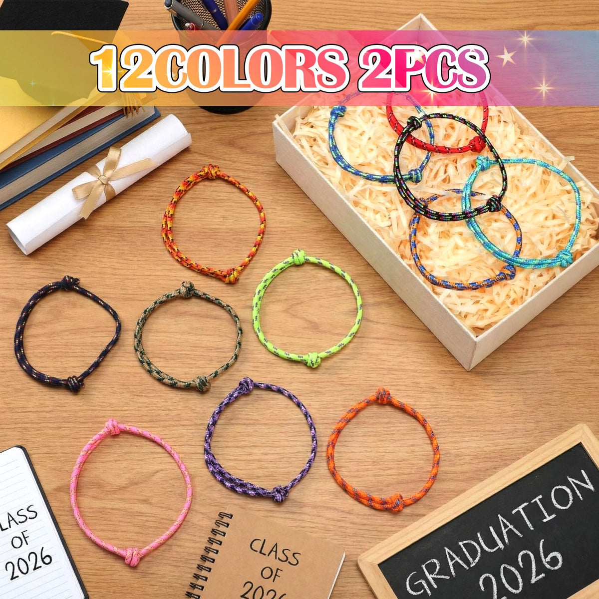 Cunno woven rope bracelets in 12 colors with adjustable wear for all ages.