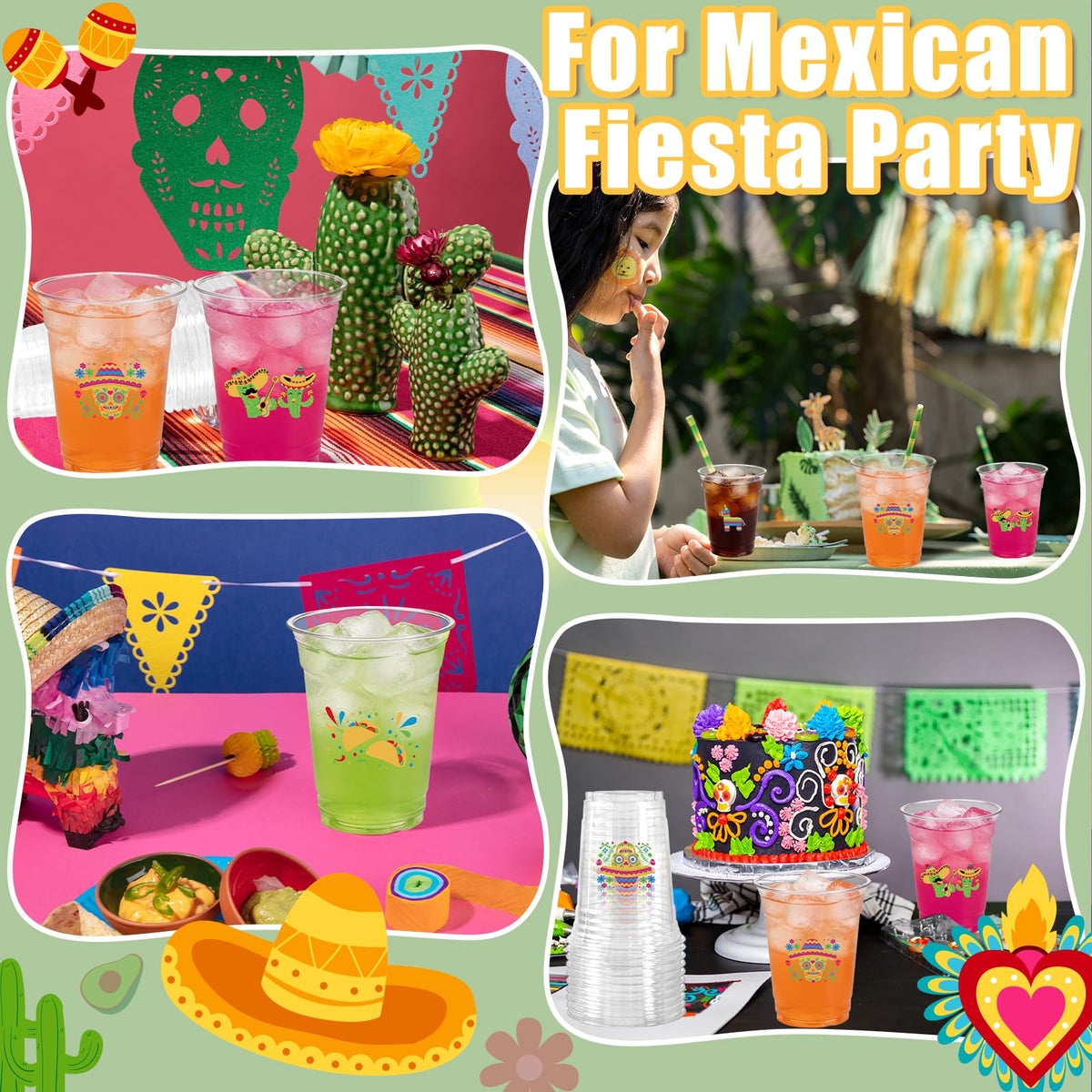 CUPLOOV Fiesta Cups 12oz clear plastic for quick post party cleanup
