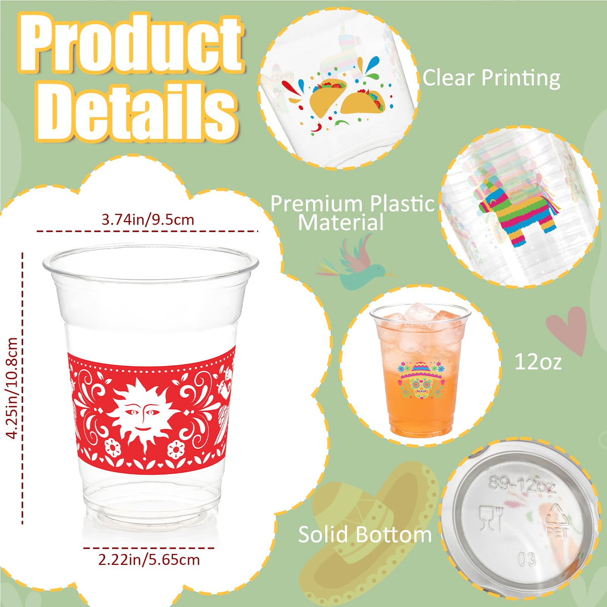 CUPLOOV Fiesta Cups 12oz guitars design enhances lively Mexican party ambiance