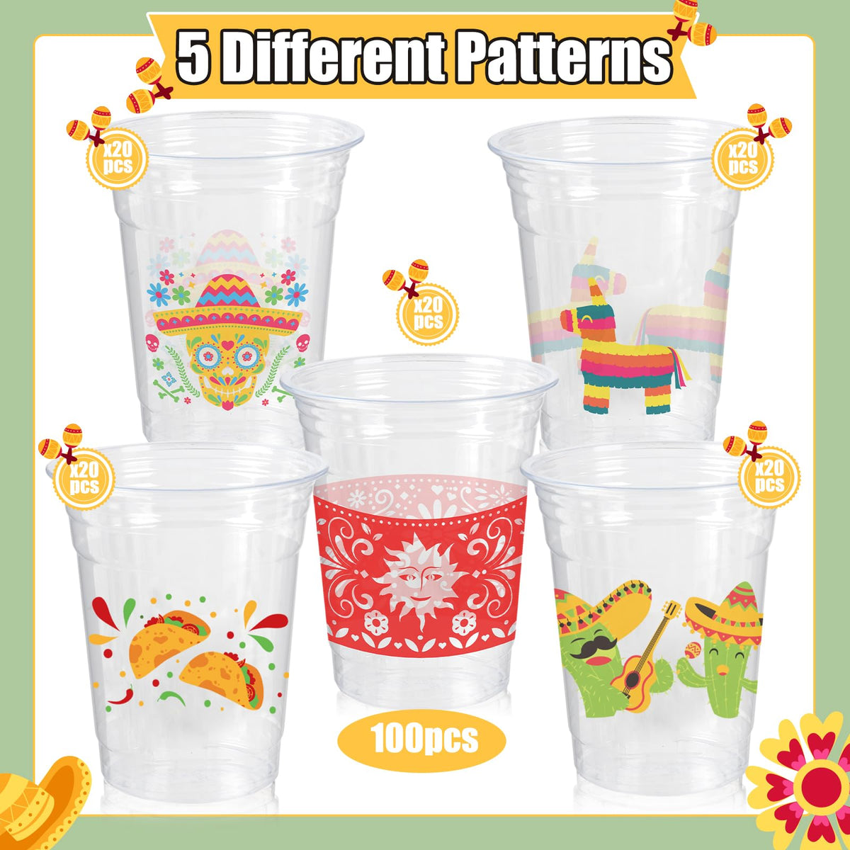 CUPLOOV fiesta cups 12oz taco design great for themed fiesta parties