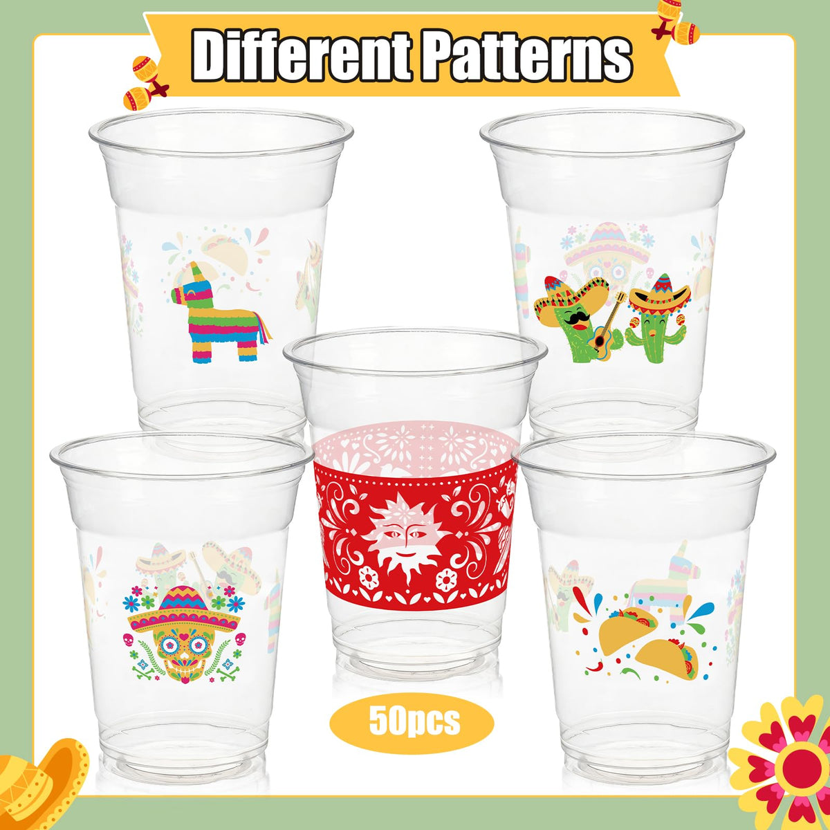 CUPLOOV Fiesta Cups 12oz tacos pattern boosts festive drinkware appeal