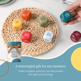 Curiosity Driven Gratitude Dice Set gift-ready box attracts wellness enthusiasts.