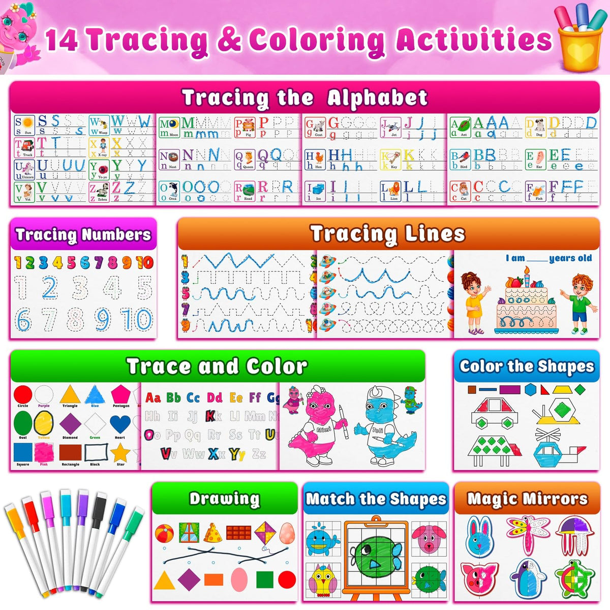 Preview of 28 activities covering ABCs, numbers, shapes, colors and more