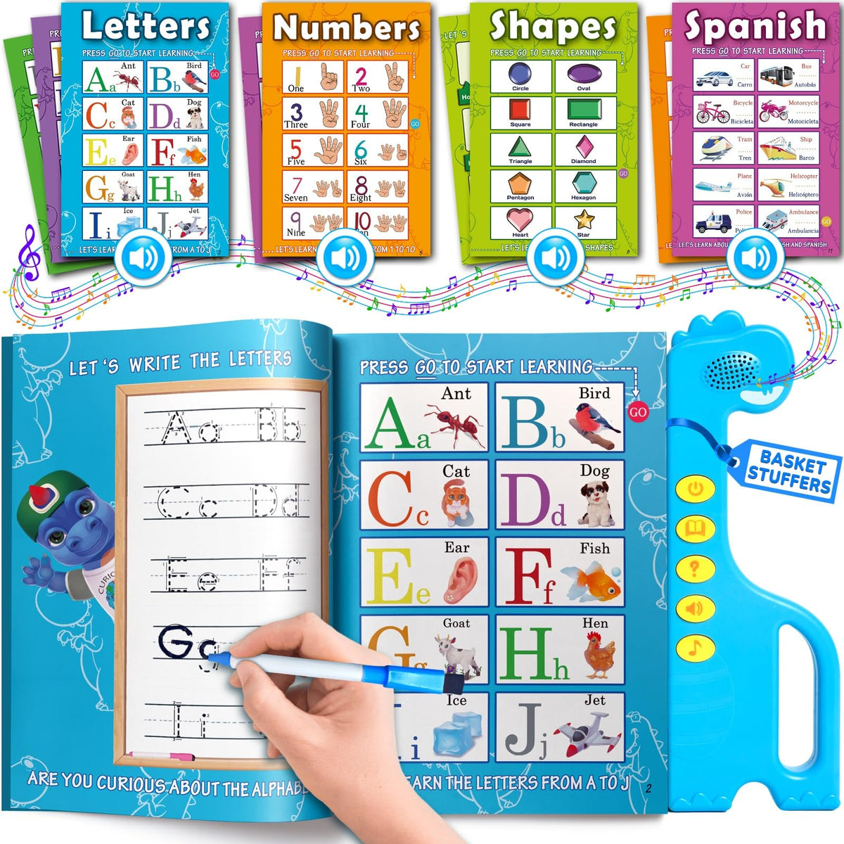 Curious 2 Learn ABC learning book open supports early literacy with clear pronunciation.