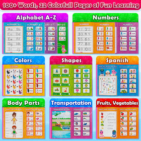 Inside pages of Curious 2 Learn ABC Sound Book show tracing and counting activities.