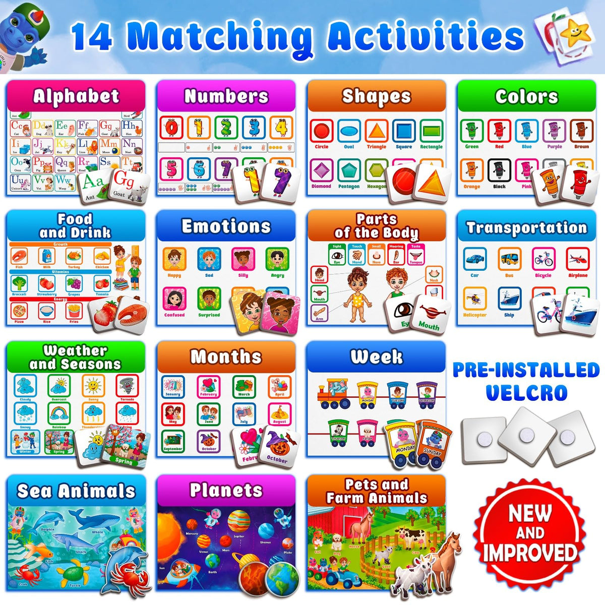 Curious 2 Learn activity pages showing ABCs, numbers, shapes for early learning.