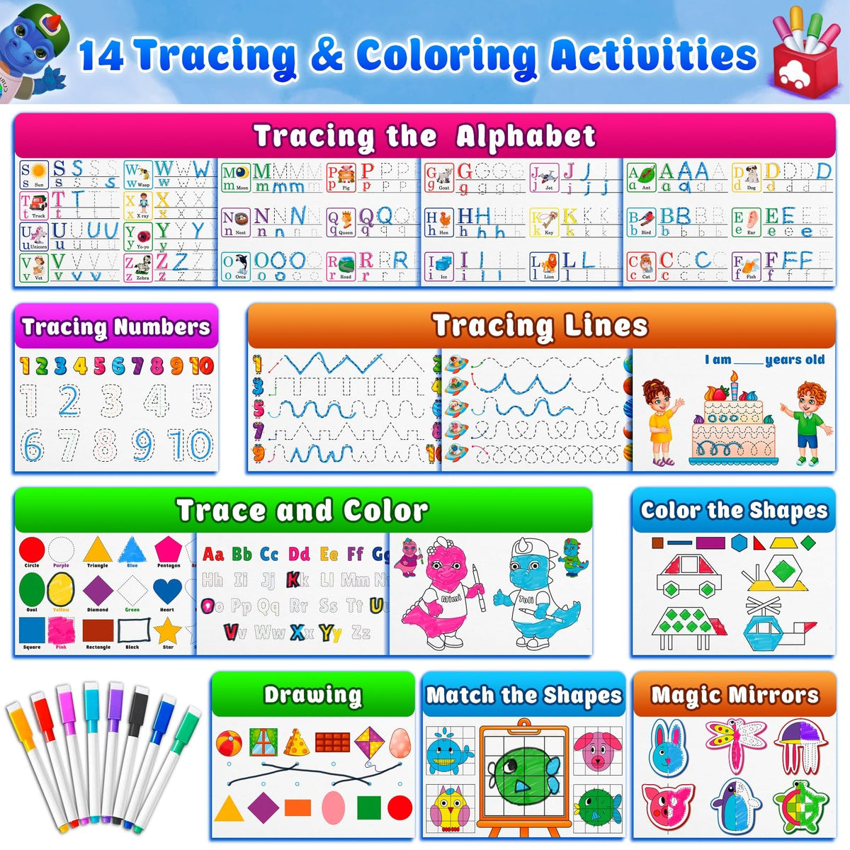 Curious 2 Learn washable markers for tracing and coloring practice.