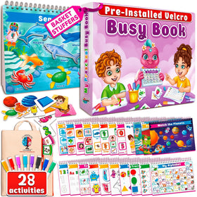 Curious 2 Learn Montessori Busy Book cover shows durable design for daily hands-on learning