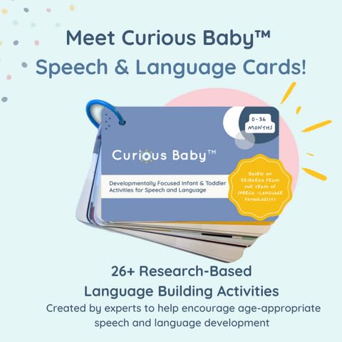 Curious Baby toddler language activity card, ideal for at-home practice with caregiver.