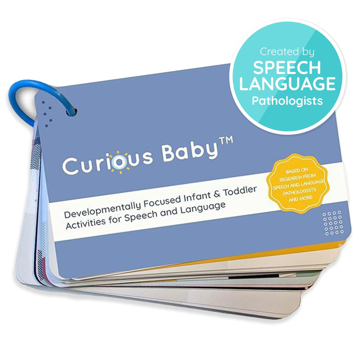 Curious Baby Speech & Language Development Cards front cover, durable for daily at-home practice.