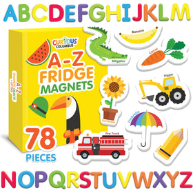 Curious Columbus magnetic objects and letters set with 78 pieces supports early vocabulary and spelling.