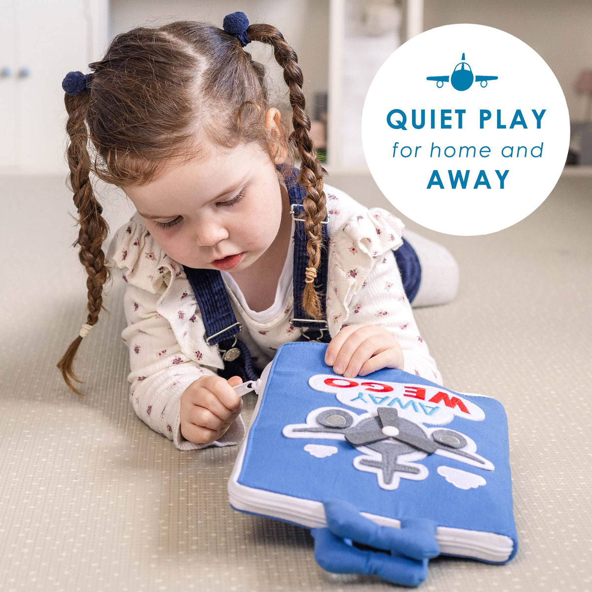 Compact travel size of Away We Go Quiet Book fits bags easily