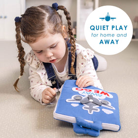 Compact travel size of Away We Go Quiet Book fits bags easily