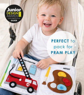Curious Columbus Quiet Book cotton and felt assembly offers durable, tactile learning.