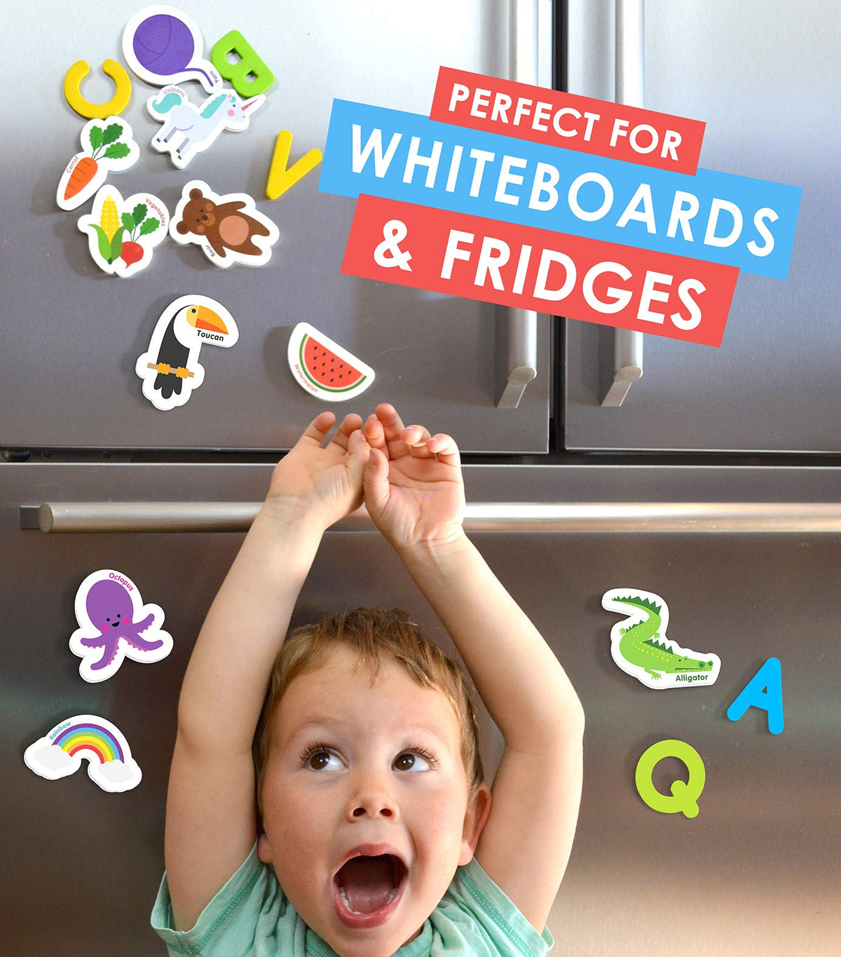 Curious Columbus magnets have rubberized backs for secure play on surfaces.