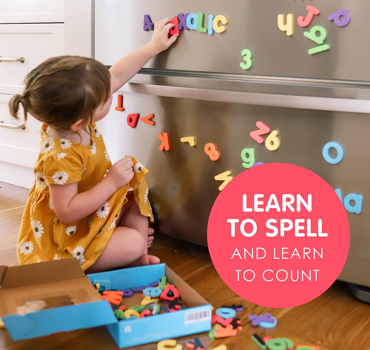 Curious Columbus uppercase letters set supports name spelling with bright colors.