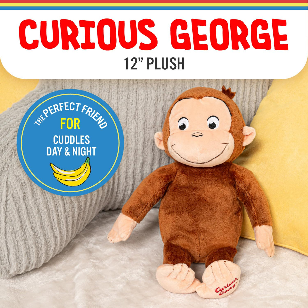 Curious George smiling monkey plush with soft fur for bedtime hugs