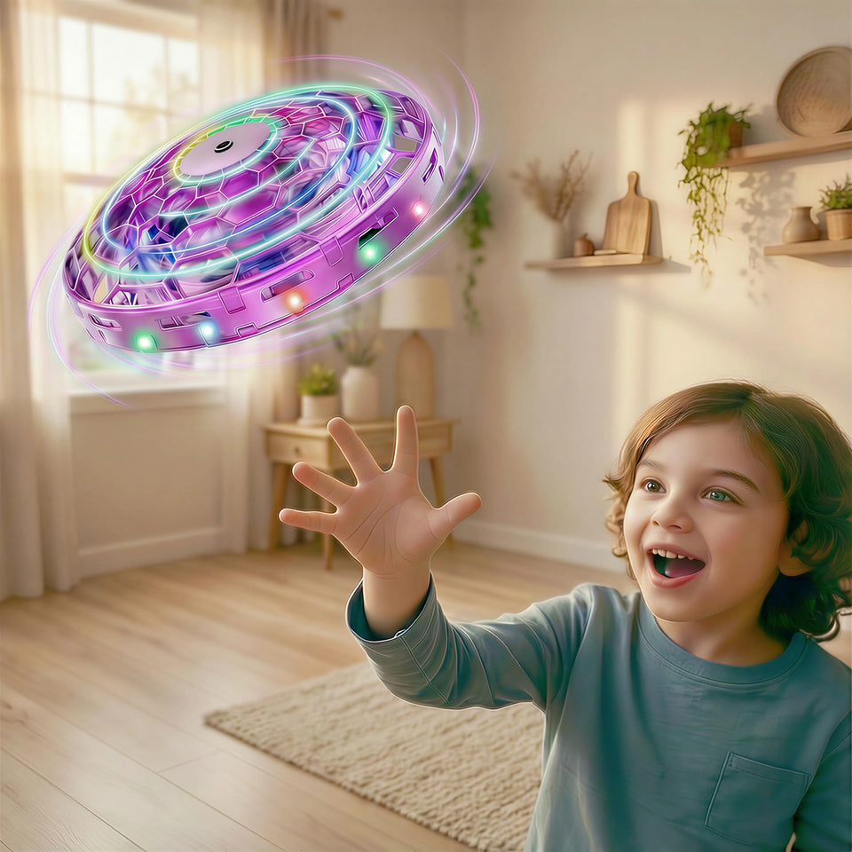 cutasato TSM005 UFO drone launch shows easy toss-to-fly start for kids