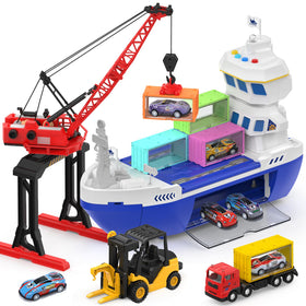 CUTE STONE 2-in-1 toy boat with tower crane for engaging imaginative play.