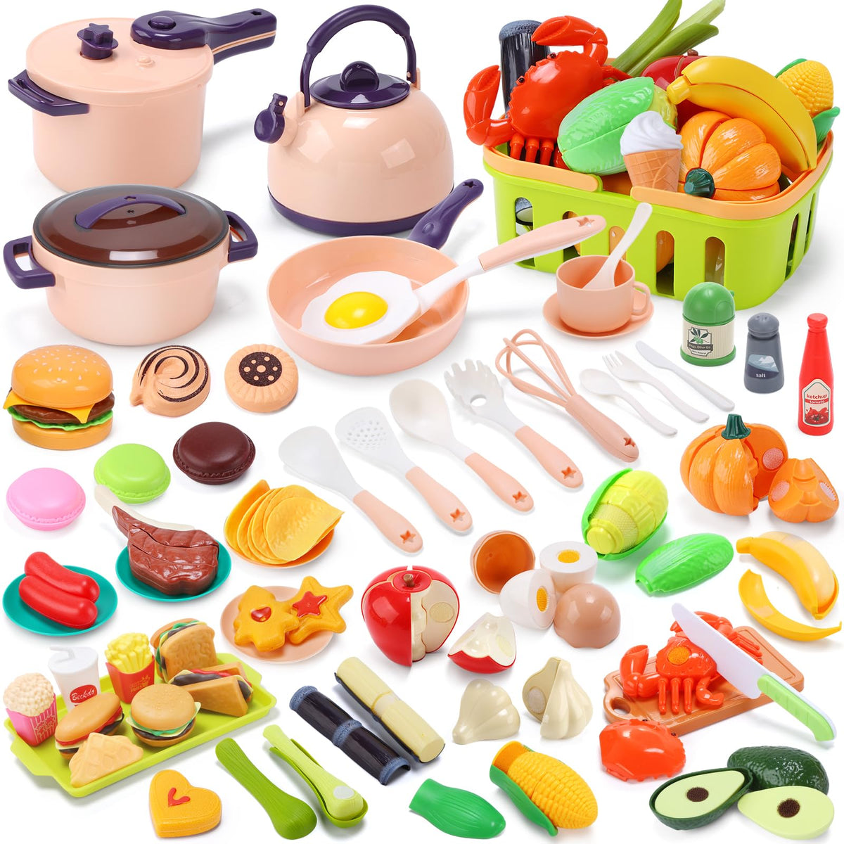 CUTE STONE 70+ piece playset overview for immersive pretend kitchen play
