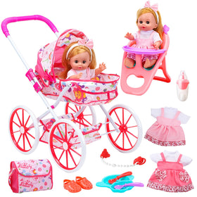 Cute Stone baby doll with stroller for imaginative caregiving play.