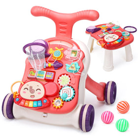 CUTE STONE baby walker side view highlighting 2-in-1 sit-to-stand design for learning.