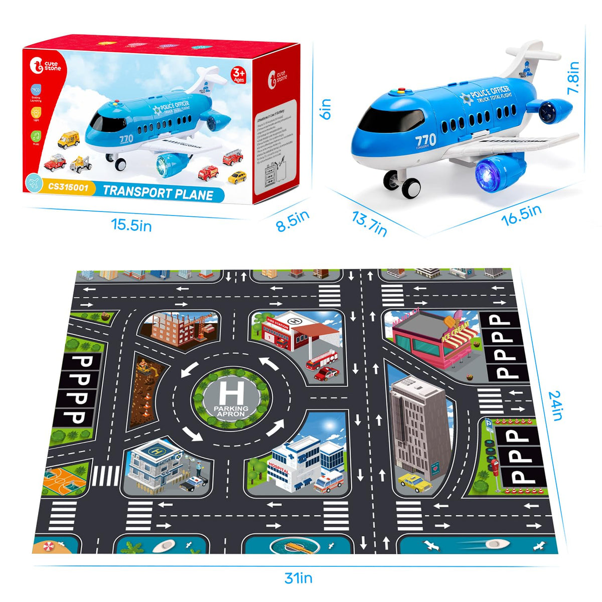 Cute Stone battery-free aircraft play set for travel and hands-on fun