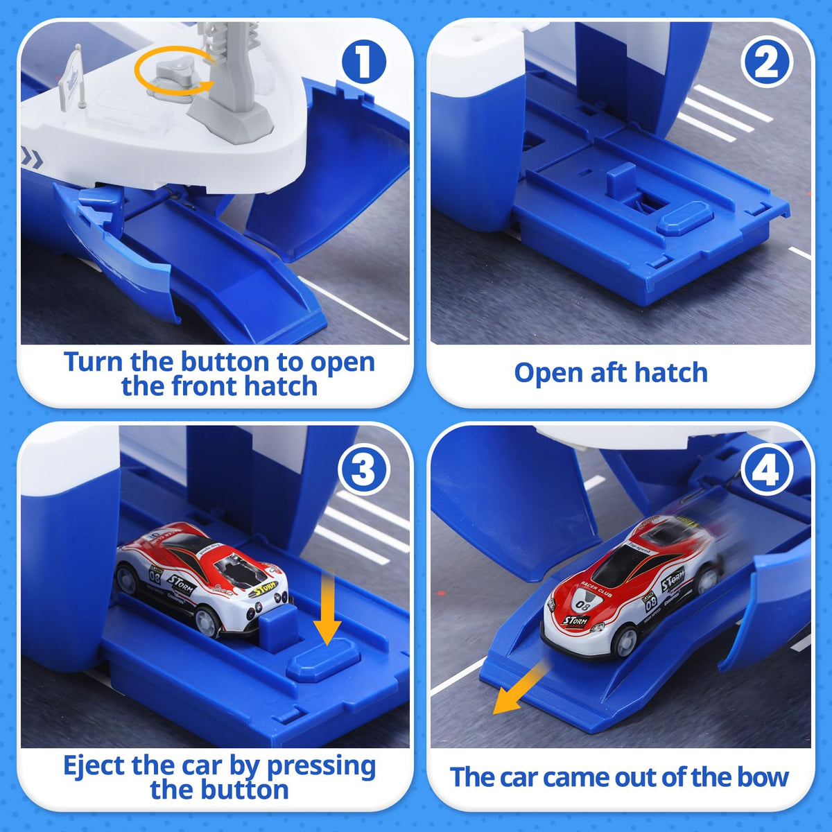 CUTE STONE car launcher lets cars pop out for quick, exciting missions.