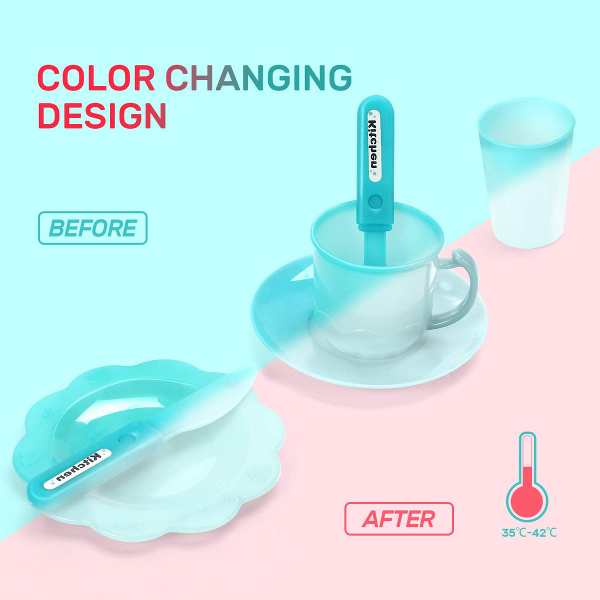 CUTE STONE color-changing dishes showing temperature cues during play