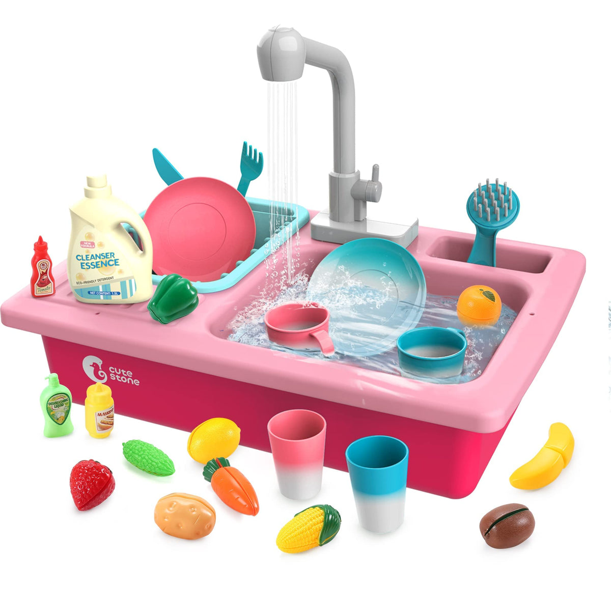 CUTE STONE color-changing kitchen sink toy with faucet for color learning during water play
