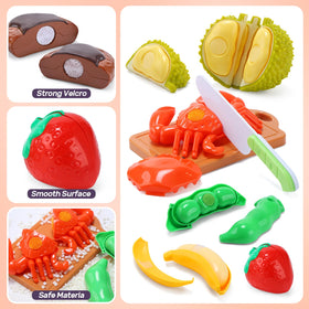 Cute Stone cuttable food pieces enable safe pretend chopping and color practice.