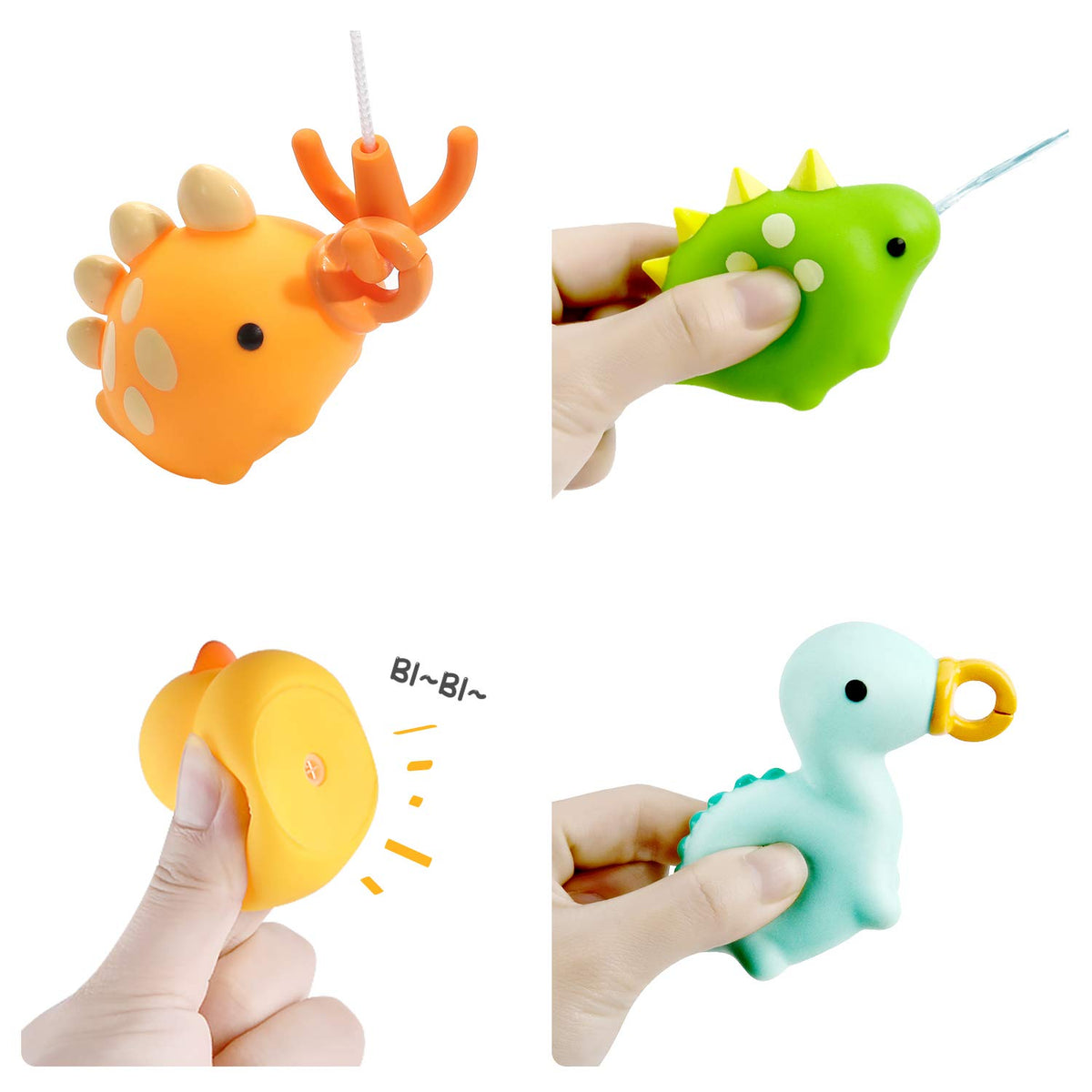 Cute Stone dinosaur egg sprays water when squeezed, adding playful anticipation to bath time.