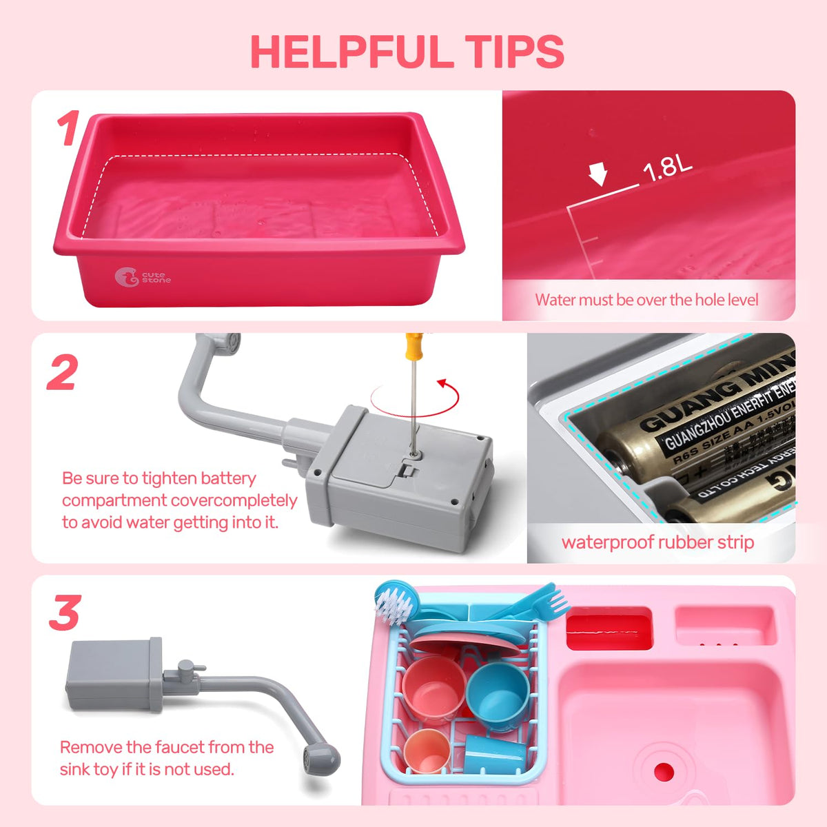 CUTE STONE dish rack and dishes for organized pretend play