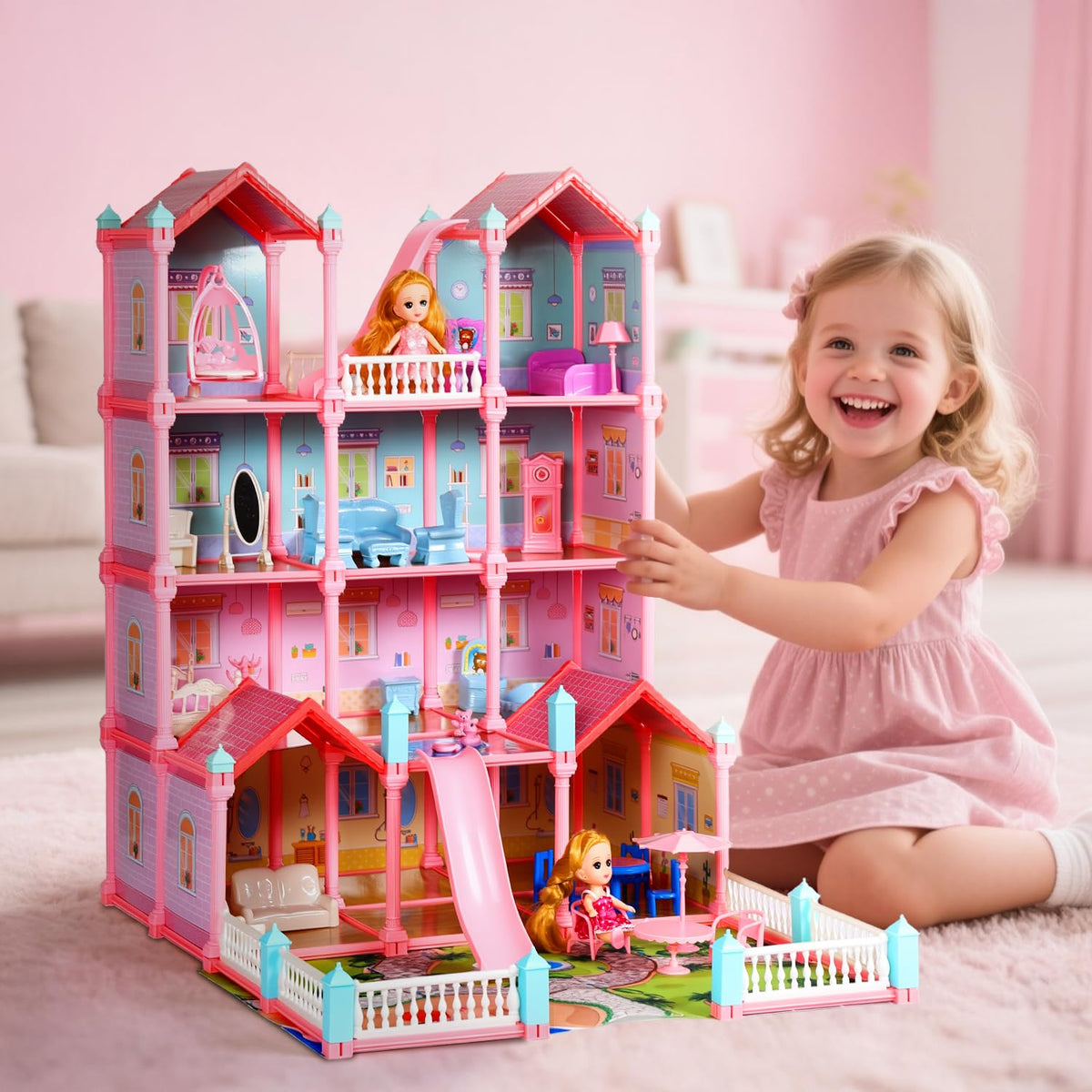 CUTE STONE dollhouse with 15 rooms inspires storytelling and role-play.