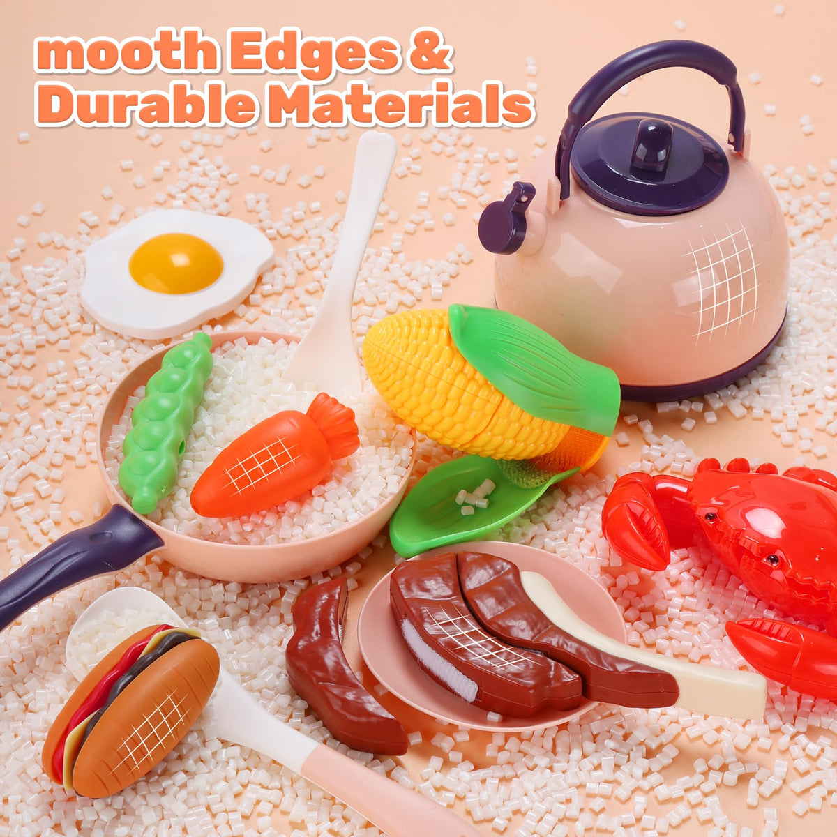 Cute Stone food-prep-and-serving highlights versatile pretend kitchen activities for kids.