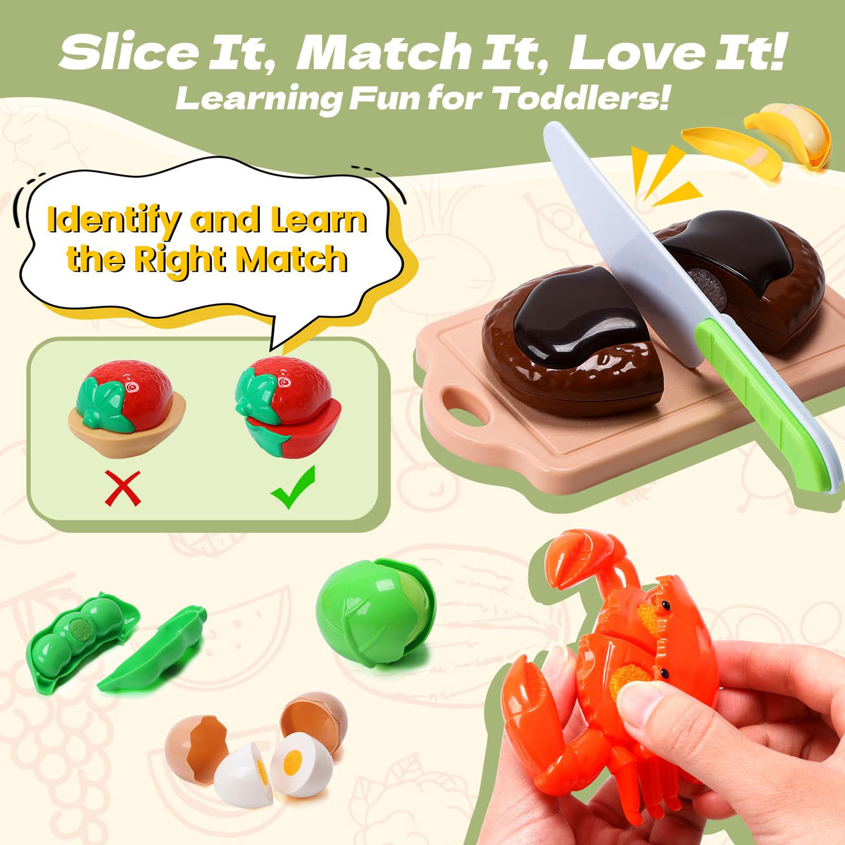 CUTE STONE pretend fruits and veggies for slicing and play.