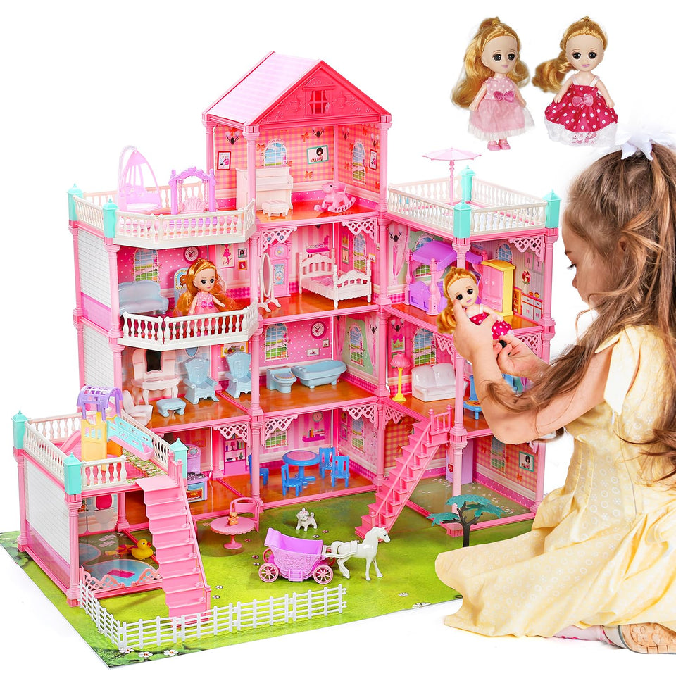 Cute Stone huge dollhouse 3-story 11 rooms sparks imaginative play at home.