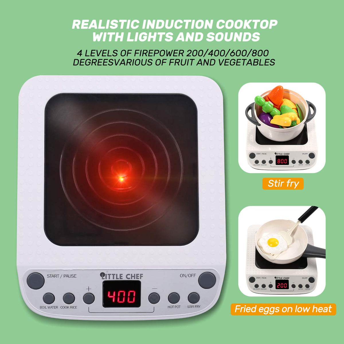 CUTE STONE induction cooktop with lights for realistic kitchen role play.