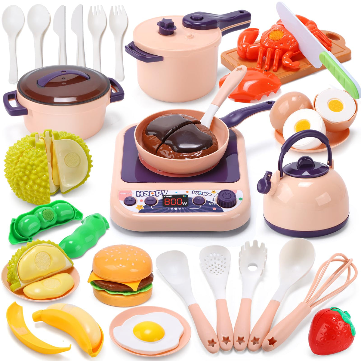 Cute Stone induction cooktop with lights for immersive pretend cooking.