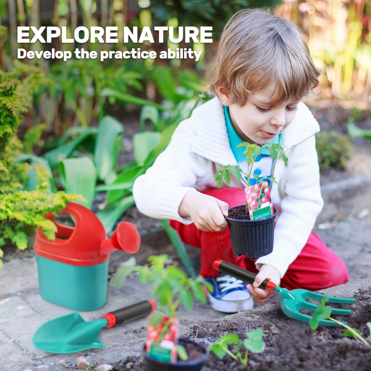 CUTE STONE kids cultivator; supports soil loosening for young gardeners