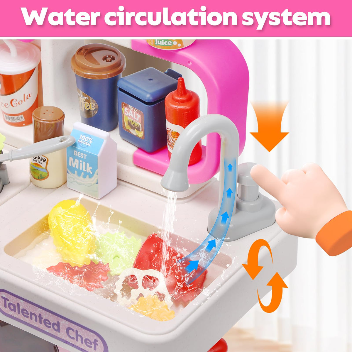 CUTE STONE sink with water circulation supports interactive washing play