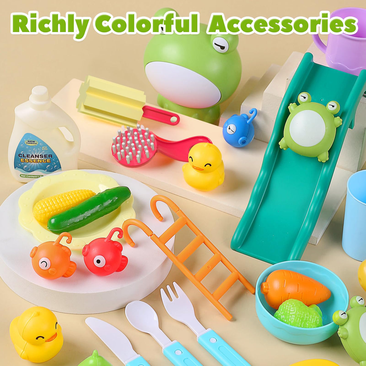 Cute Stone Kitchen Brush Detergent and Utensils enhance cleaning role play