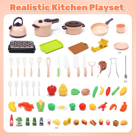 Cute Stone kitchen-utensils-pots-pans showcase a complete pretend cooking toolkit.