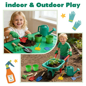 Cute Stone metal garden tools in action support real digging and planting