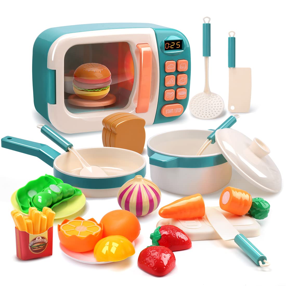 CUTE STONE microwave toy oven with spinning plate for realistic pretend cooking