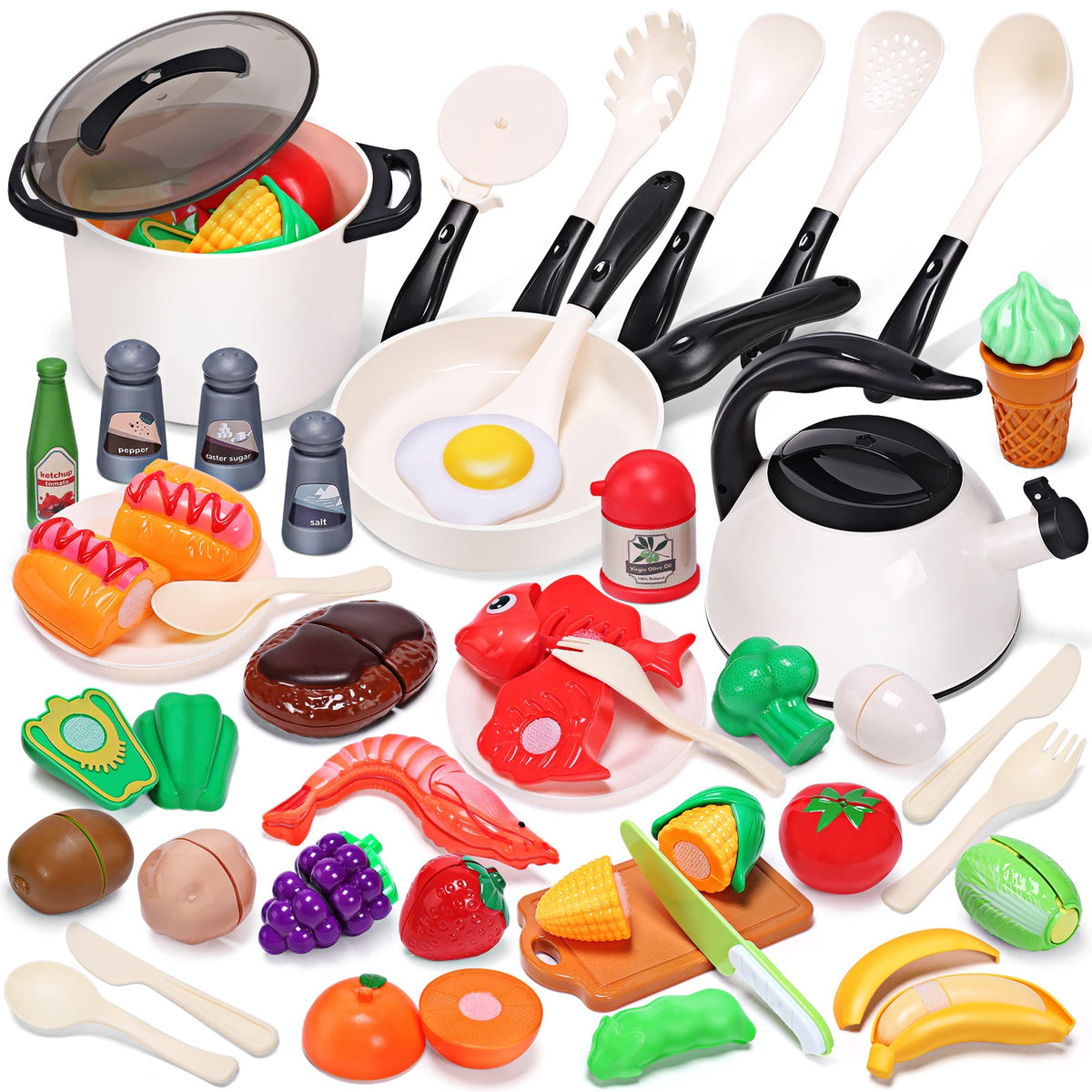 Cute Stone play kitchen pots and pans for imaginative pretend cooking