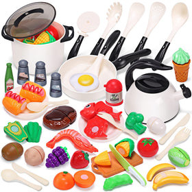 Cute Stone play kitchen pots and pans for imaginative pretend cooking