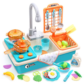 CUTE STONE play kitchen sink faucet in action for immersive pretend water play