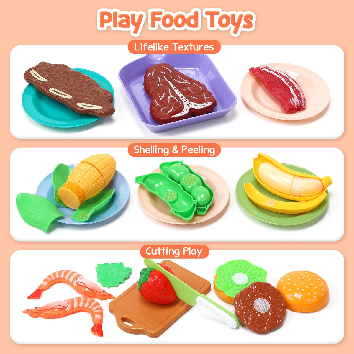 Cute Stone pretend food fruits and vegetables for colorful learning play