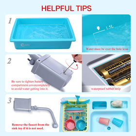 Cute Stone running-water effect adds dynamic action to pretend dishwashing